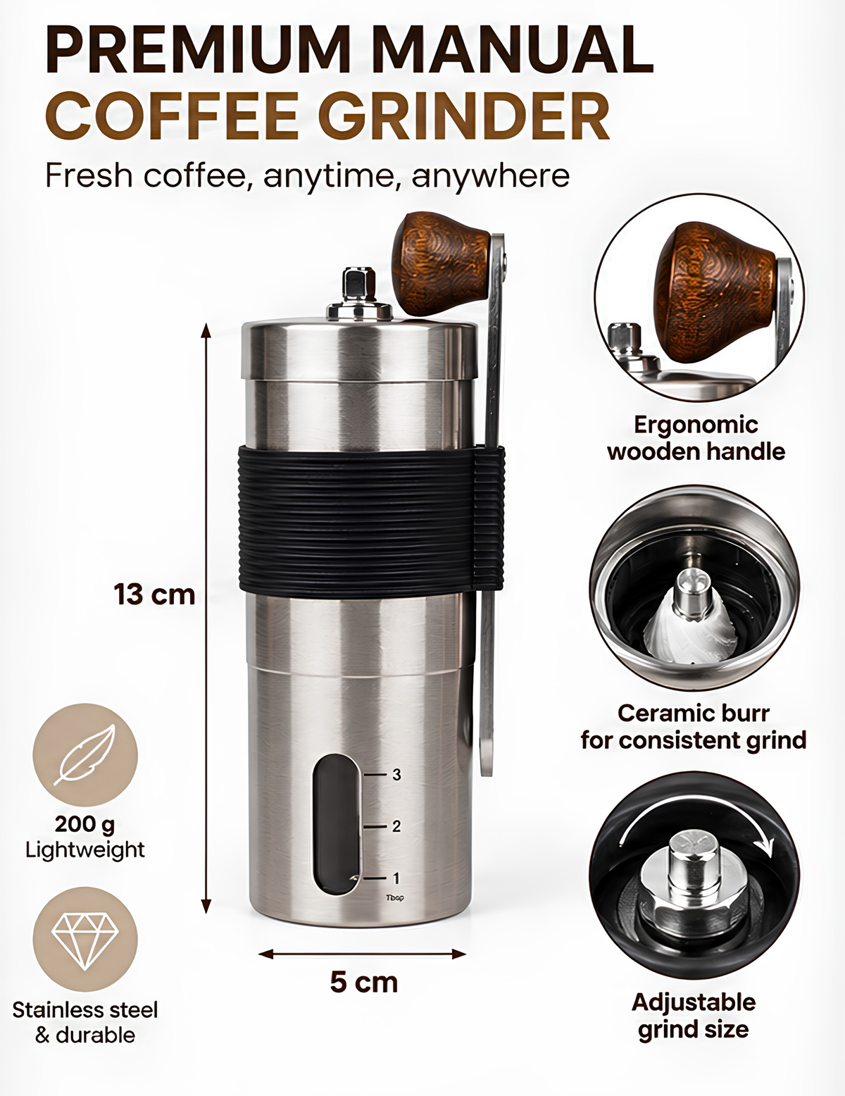 BRAVOS Mini Manual Coffee Grinder