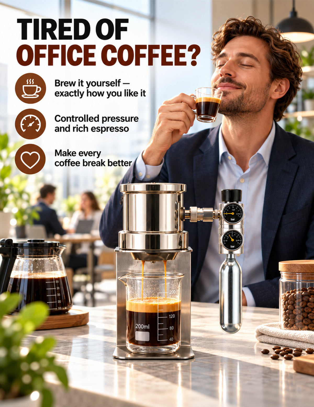 BRAVOS Professional Espresso Maker with Pneumatic AirPress System